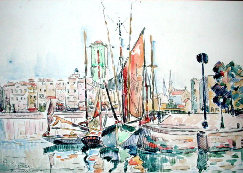 Paul Signac La Rochelle - Boats and House Norge oil painting art